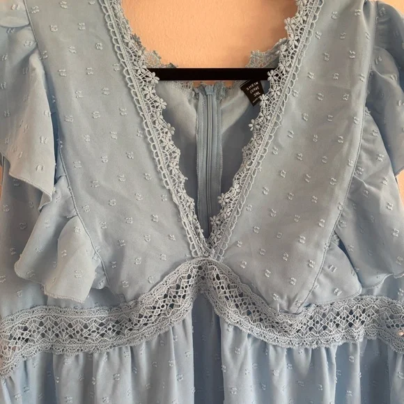 SHEIN Curve Plus Size 3X Baby Blue Ruffle Swiss Dot Flutter Sleeve Dress. - Picture 4 of 9